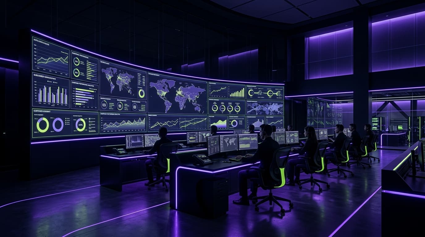 Server room with blue ambient lighting representing enterprise data infrastructure